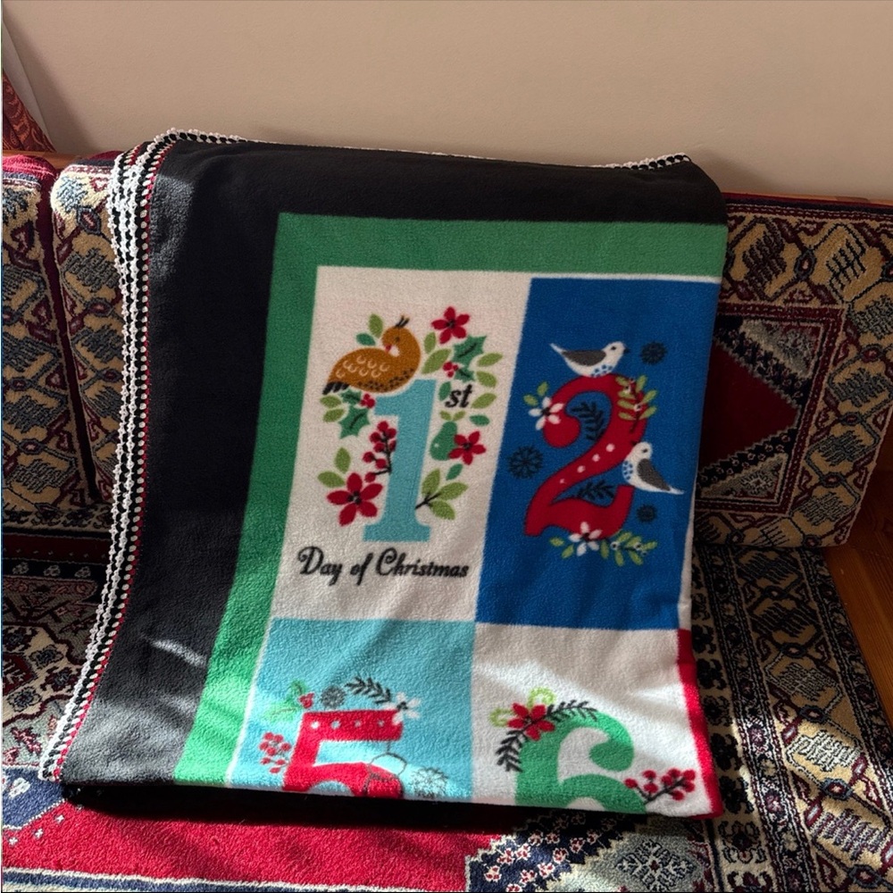Multicolor blanket with crochet Christmas Days pattern on the edges  60In X 48In